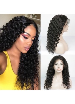 BeautyTrend Hair Deep Wave Human Hair Full Lace Wigs Brazilian Virgin Human Hair Wigs Pre-Plucked 130% Density 100% Unprocessed Wig Natural Color for Black Women